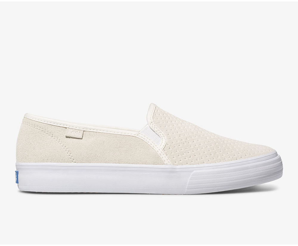 Keds Womens Slip Ons White - Double Decker Suede - 802OGRZFU